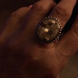 Mosaic mother of pearl/abalone silver ring
